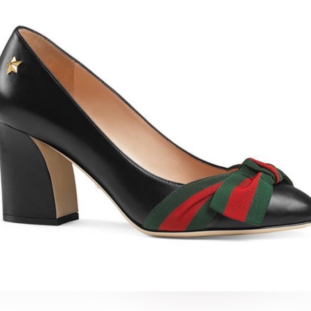 Gucci Aline Web Bow Block Heel 37